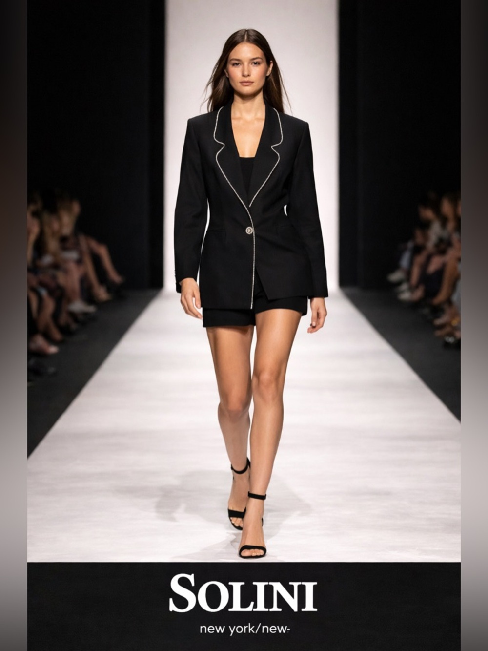 LINI Elegant Black Blazer with‎ Silver Detailing